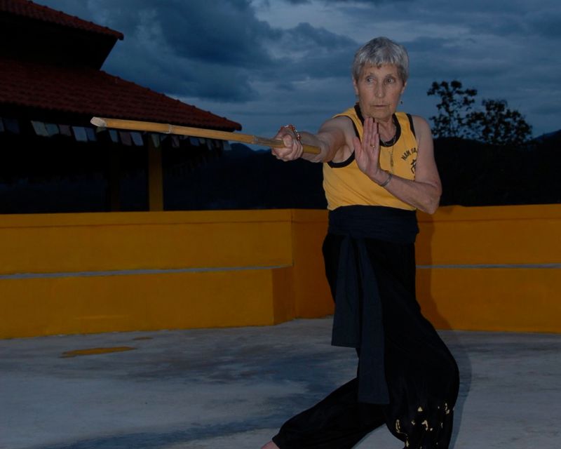Sheila Armstrong Practicing the Shuang Yang Cane routine