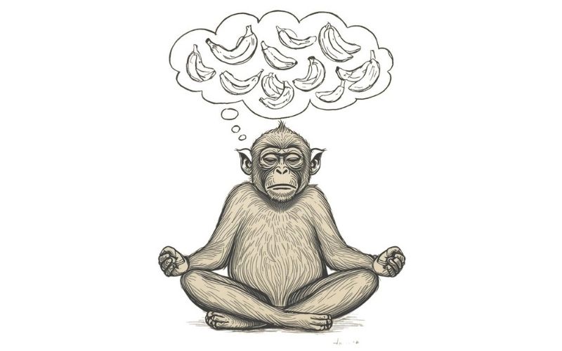 Monkey Meditating but thinking about bananas.