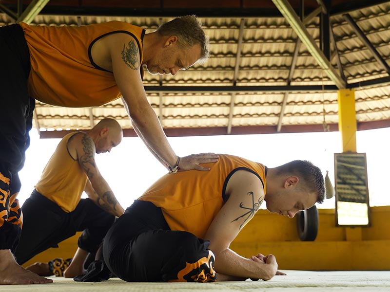 Partners stretching at the Kung Fu Retreat